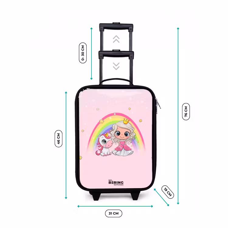 Children's suitcase - Princess and a unicorn at a rainbow pink — 2