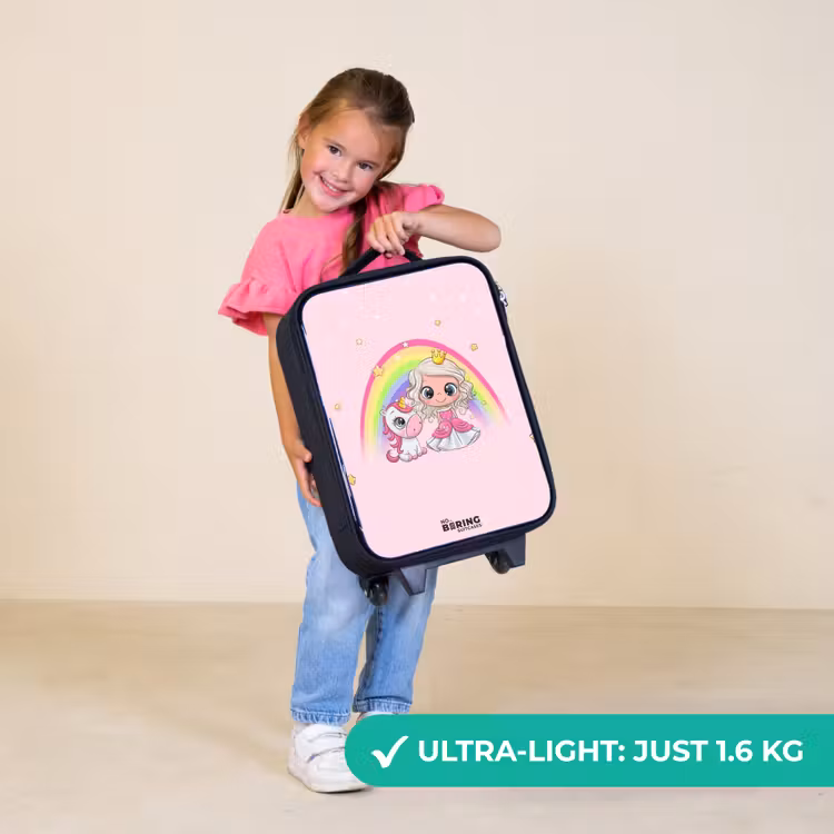 Children's suitcase - Princess and a unicorn at a rainbow pink — 3