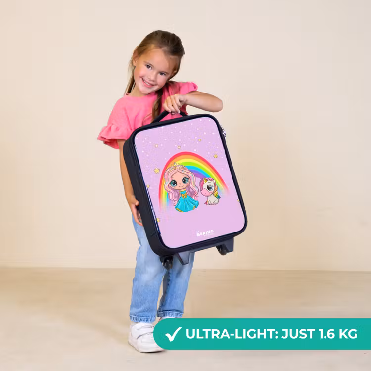 Children's suitcase - Princess and a unicorn at a rainbow purple — 3