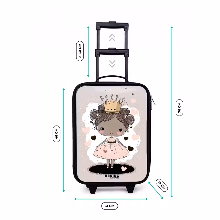 Children's suitcase - Princess on colored background with pink and black hearts — 3