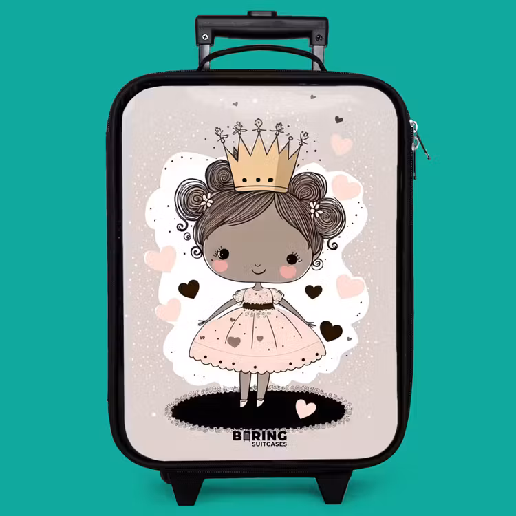 Children's suitcase - Princess on colored background with pink and black hearts — 4