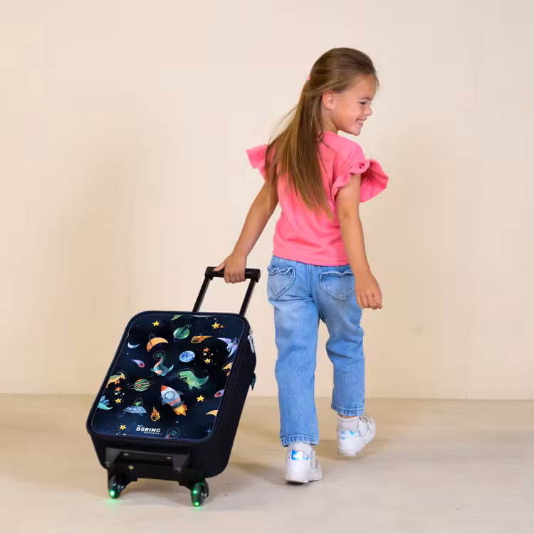 Children's suitcase - Dinosaurs and planets on a dark background — 1