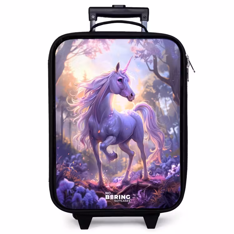 Children's suitcase - Portrait of a Unicorn among Purple Flowers — 1