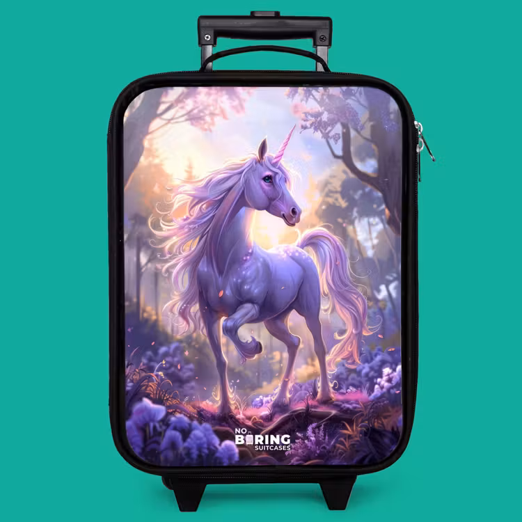 Children's suitcase - Portrait of a Unicorn among Purple Flowers — 4