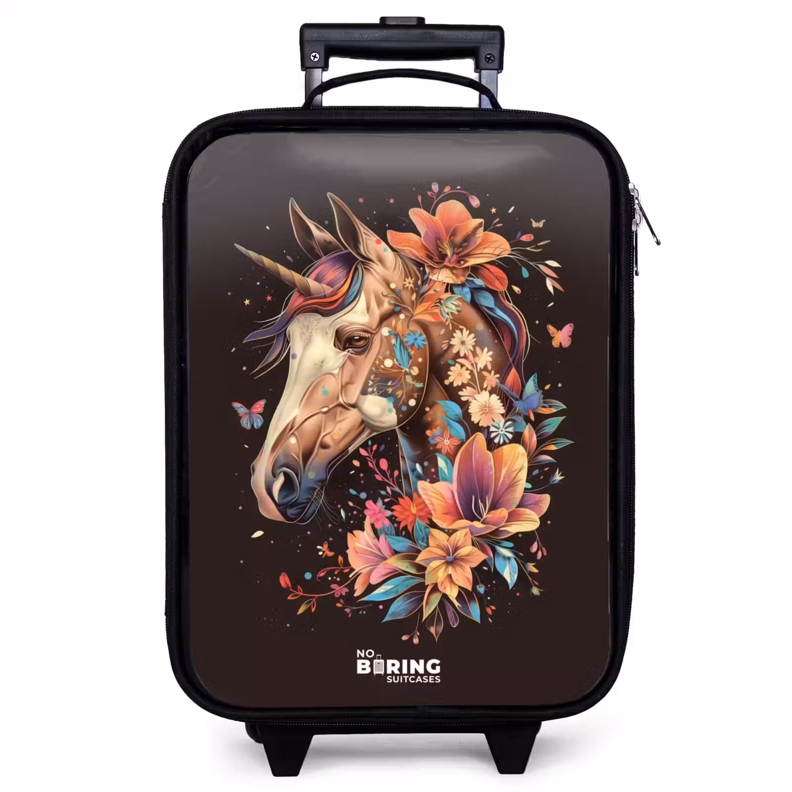 Children's suitcase - Unicorn and Flowers on Black Background — 1