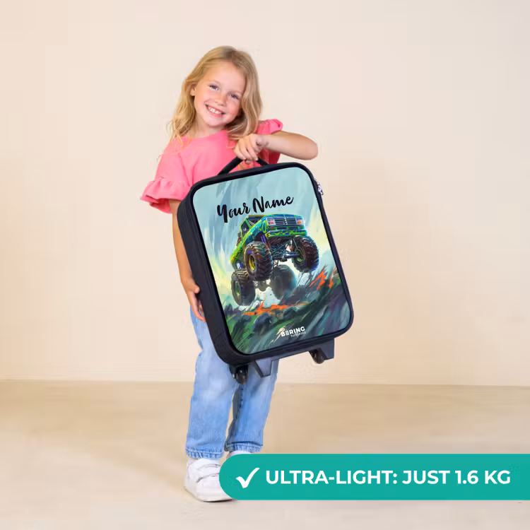 Children's suitcase - Green Monster Truck with Brushstrokes — 5
