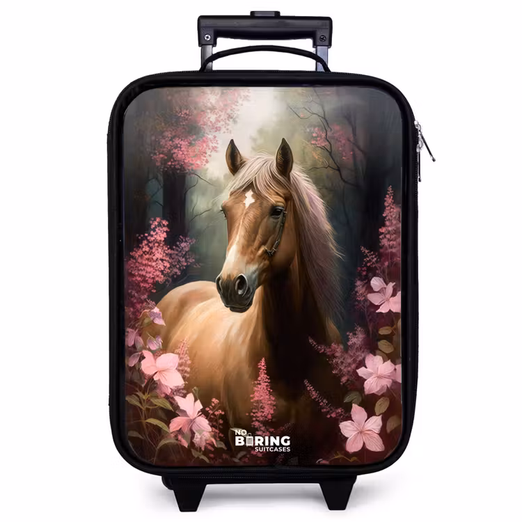 Children's suitcase - Light brown horse among pink flowers — 1