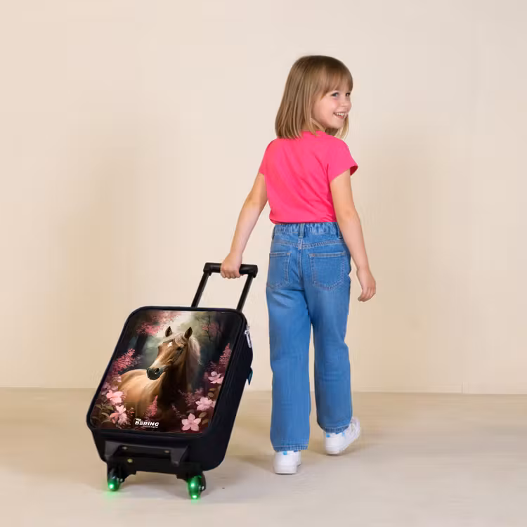 Children's suitcase - Light brown horse among pink flowers — 2