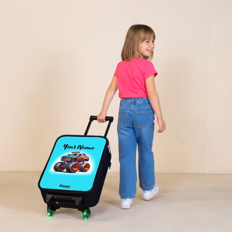 Children's suitcase - Monster Truck on Light Blue Background — 2