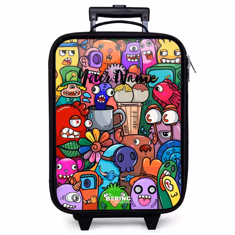 Children's suitcase - Monsters, flowers and ice cream pattern — 1