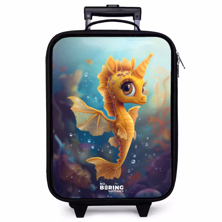 Children's suitcase - Black - Orange seahorse in the water — 1