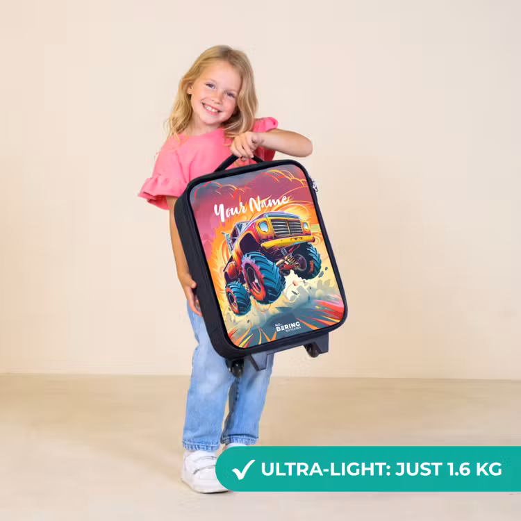 Children's suitcase - Pink Monster Truck Flies Over the Tarmac — 5