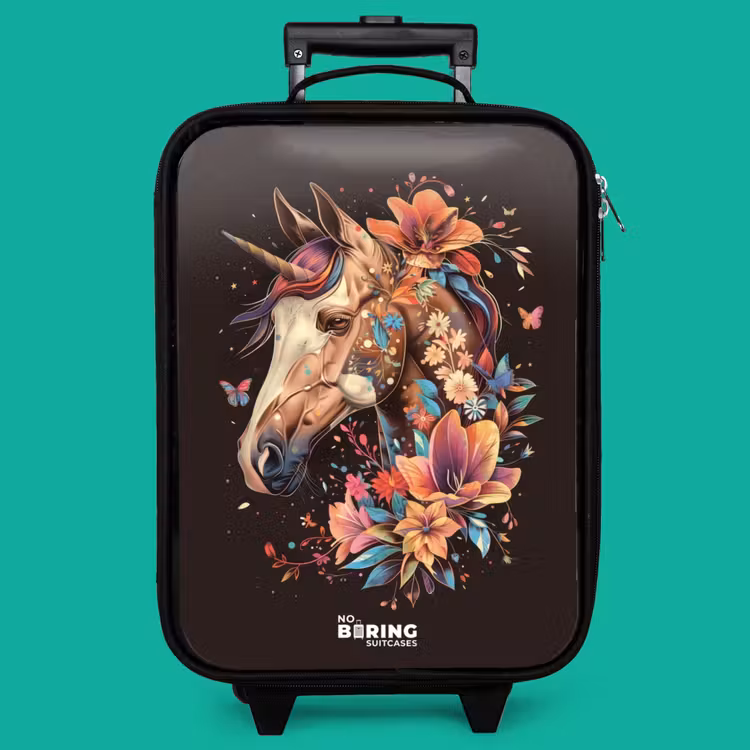 Children's suitcase - Unicorn and Flowers on Black Background — 4