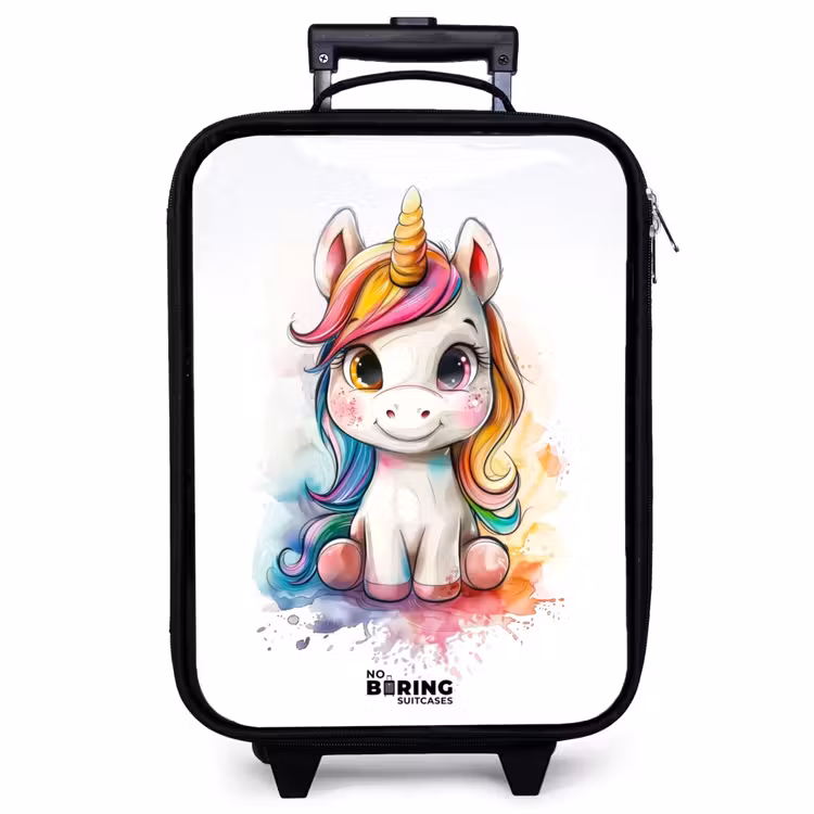 Children's suitcase - White Eemhorn with Colorful Mane and Paint Splashes — 1
