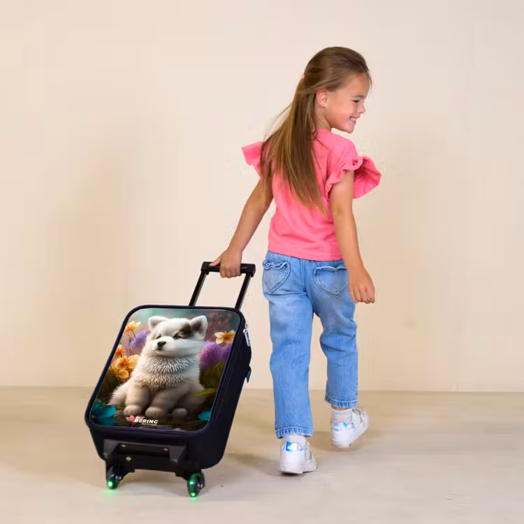 Children's suitcase - White puppy in a flower meadow — 1
