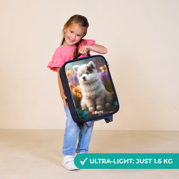 Children's suitcase - White puppy in a flower meadow — 3