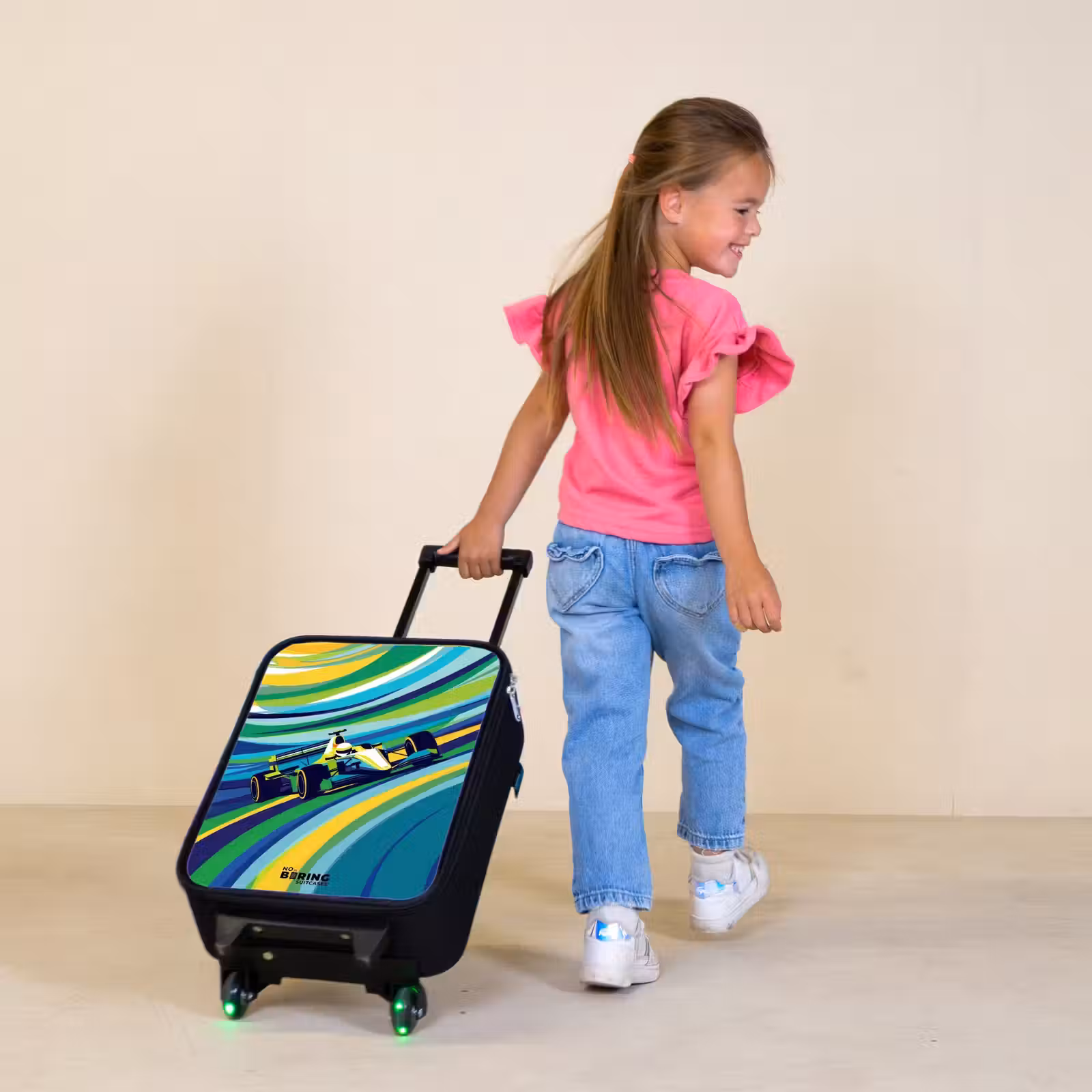 Children's suitcase - Race car on striped background — 1