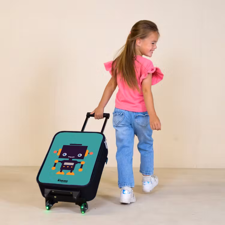 Children's suitcase - Black robot with orange accents on a blue background — 2