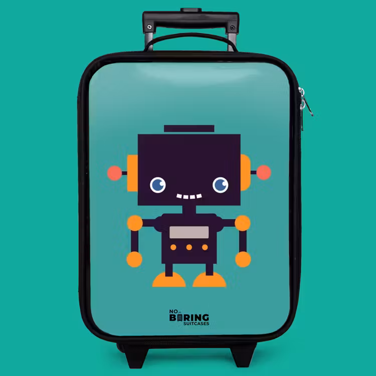 Children's suitcase - Black robot with orange accents on a blue background — 4