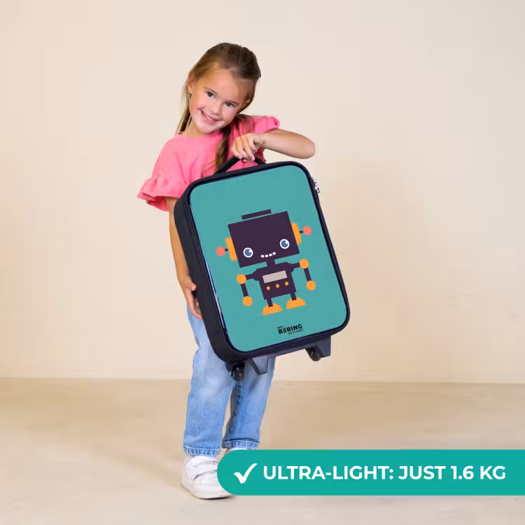 Children's suitcase - Black robot with orange accents on a blue background — 5