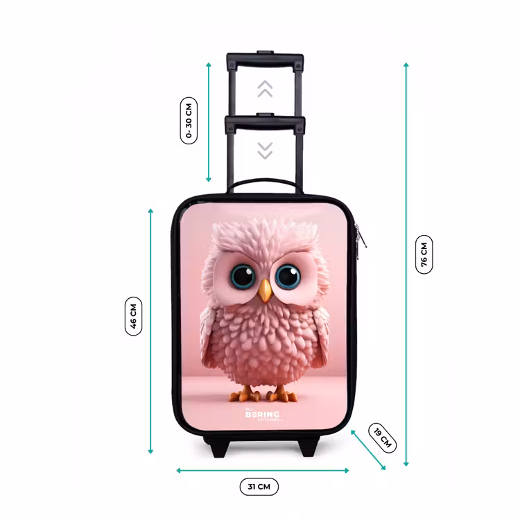 Children's suitcase - Pink owl with blue eyes — 3