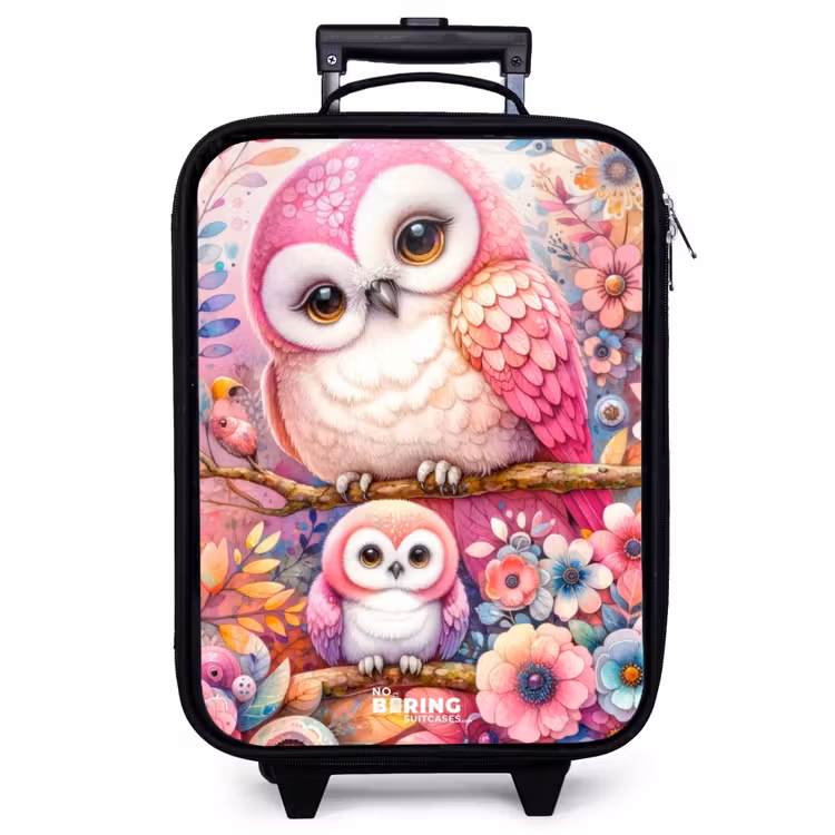 Children's suitcase - Mother owl with chick among colorful flowers — 1