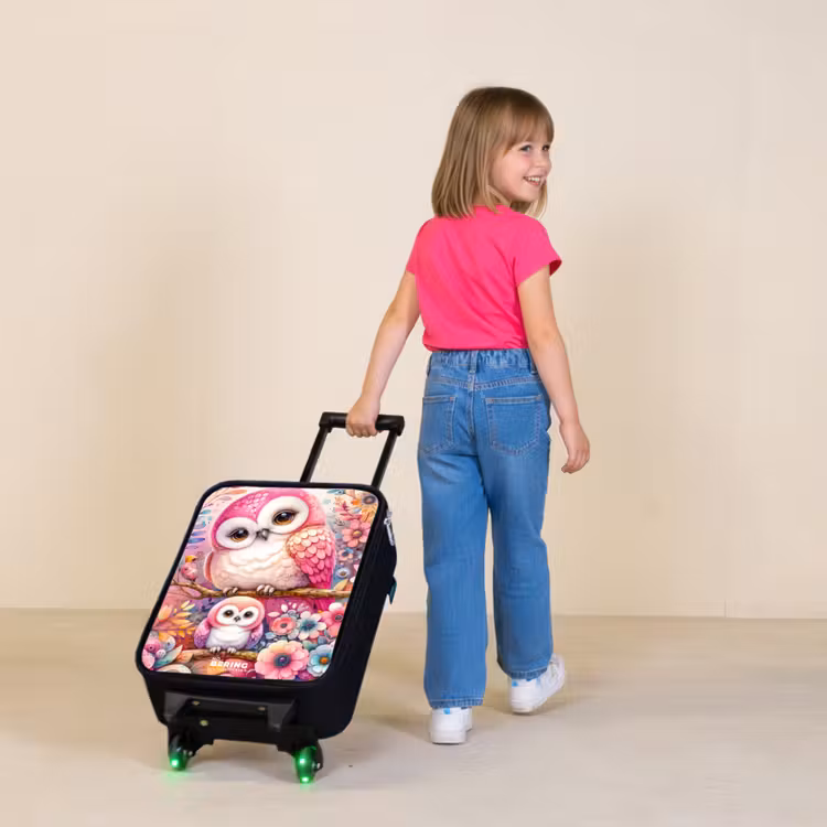 Children's suitcase - Mother owl with chick among colorful flowers — 2