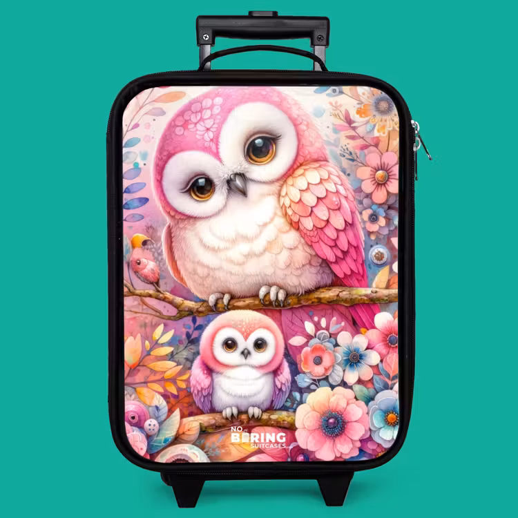 Children's suitcase - Mother owl with chick among colorful flowers — 4