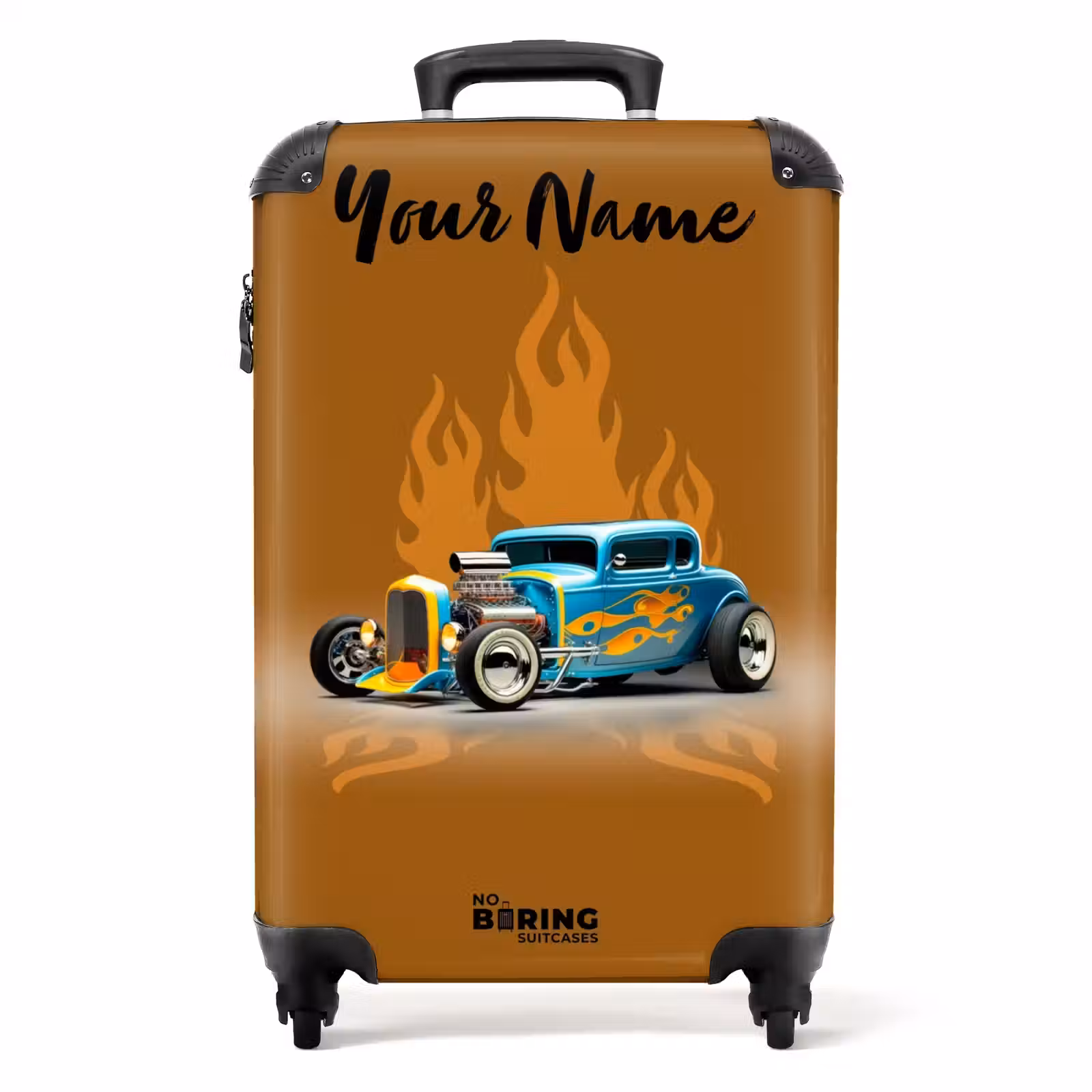 Suitcase with name - Blue car with yellow flames — 1