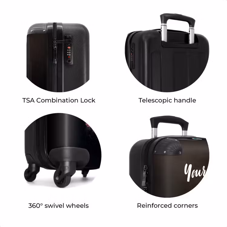 Suitcase with name - Black horse with white blaze and colorful flowers — 8