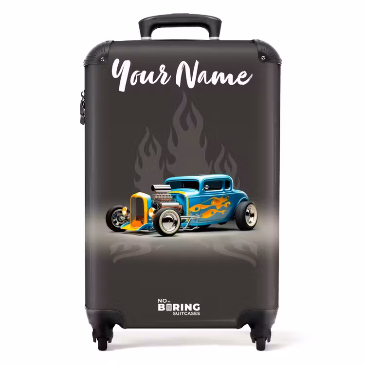 Suitcase with name - Blue car with gray flames — 1