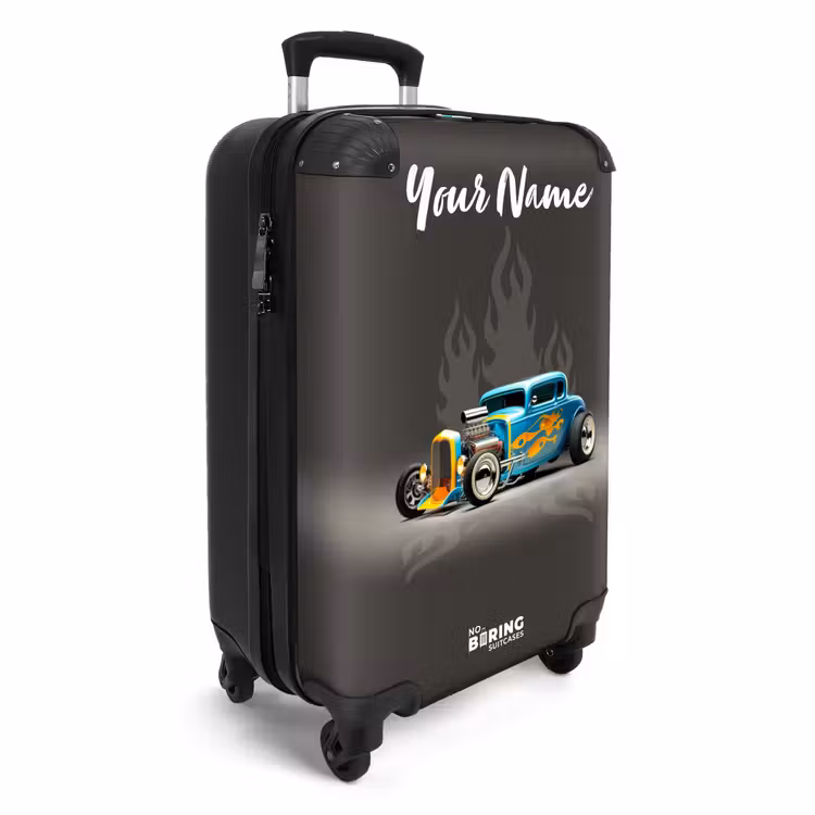 Suitcase with name - Blue car with gray flames — 2