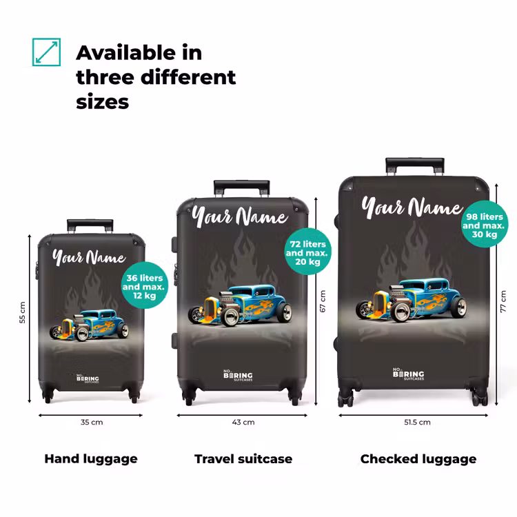 Suitcase with name - Blue car with gray flames — 3