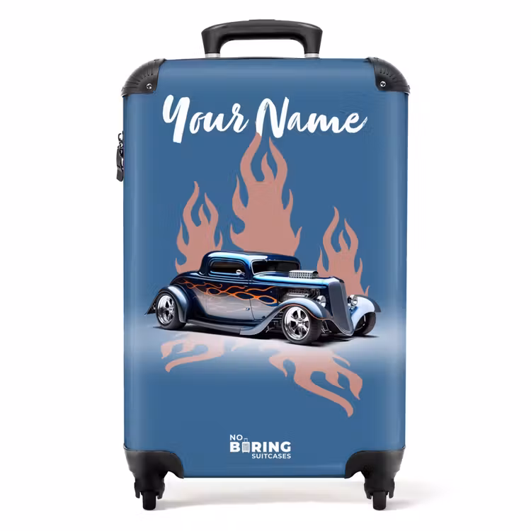 Suitcase with name - Blue car with pink flames — 1