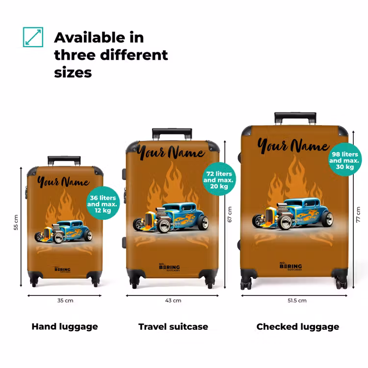 Suitcase with name - Blue car with yellow flames — 3