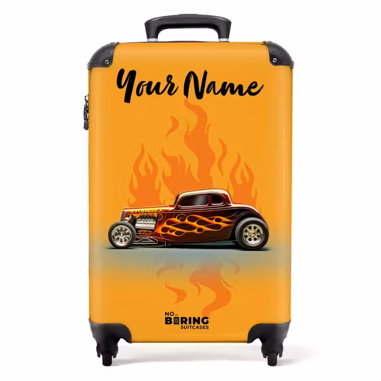 Suitcase with name - Brown car with yellow flames — 1