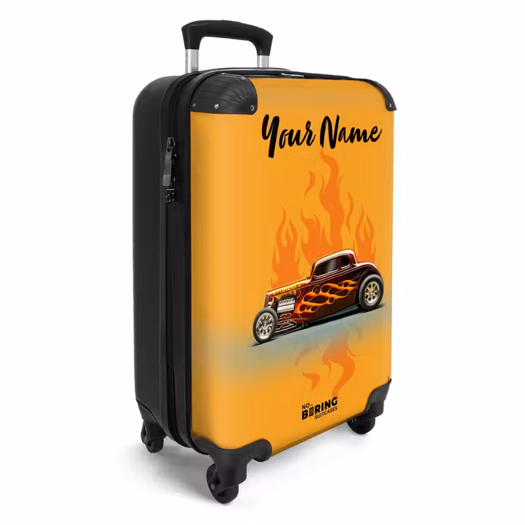 Suitcase with name - Brown car with yellow flames — 2