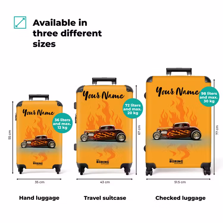 Suitcase with name - Brown car with yellow flames — 3