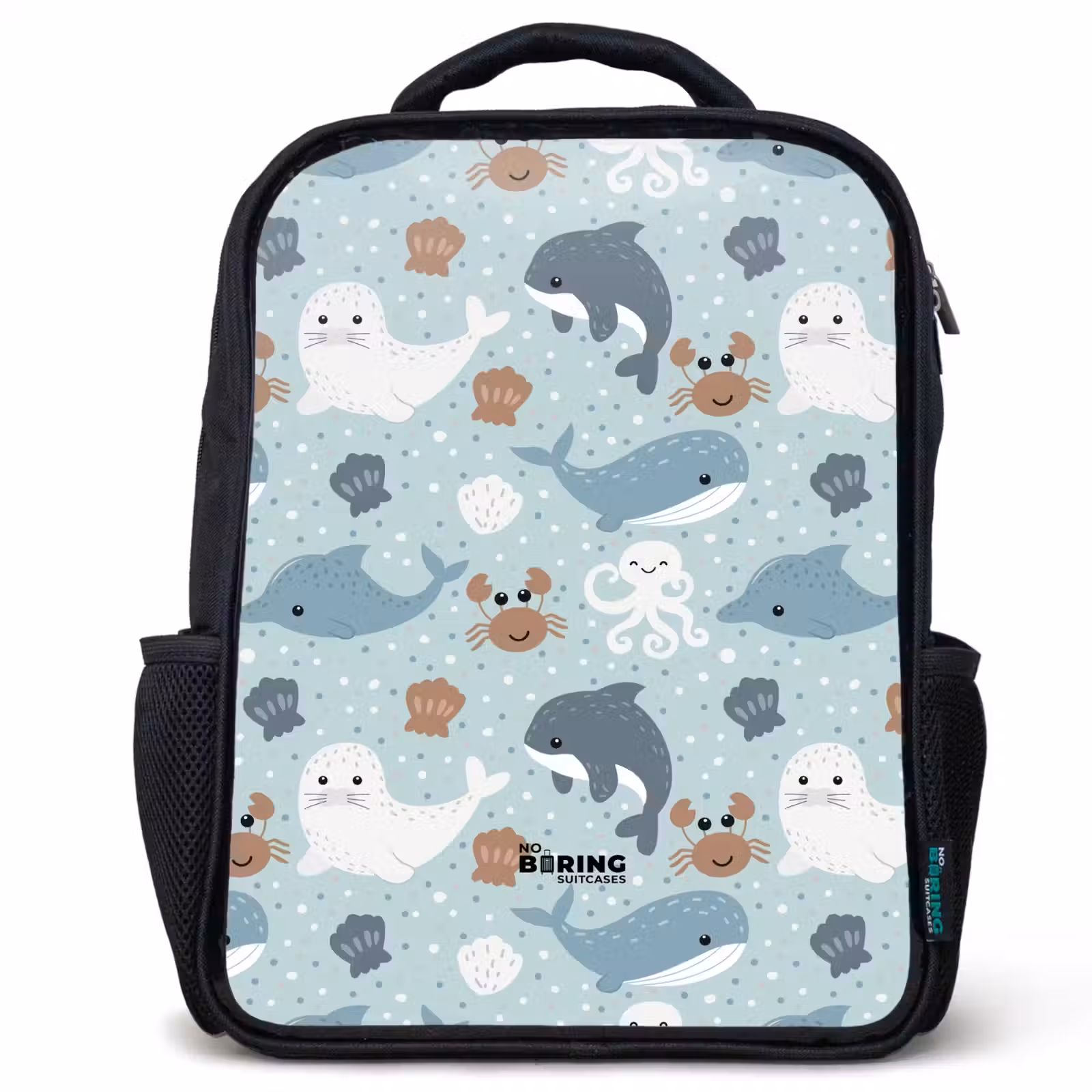 Kids backpack - Black - Sea animals pattern colorful — 1