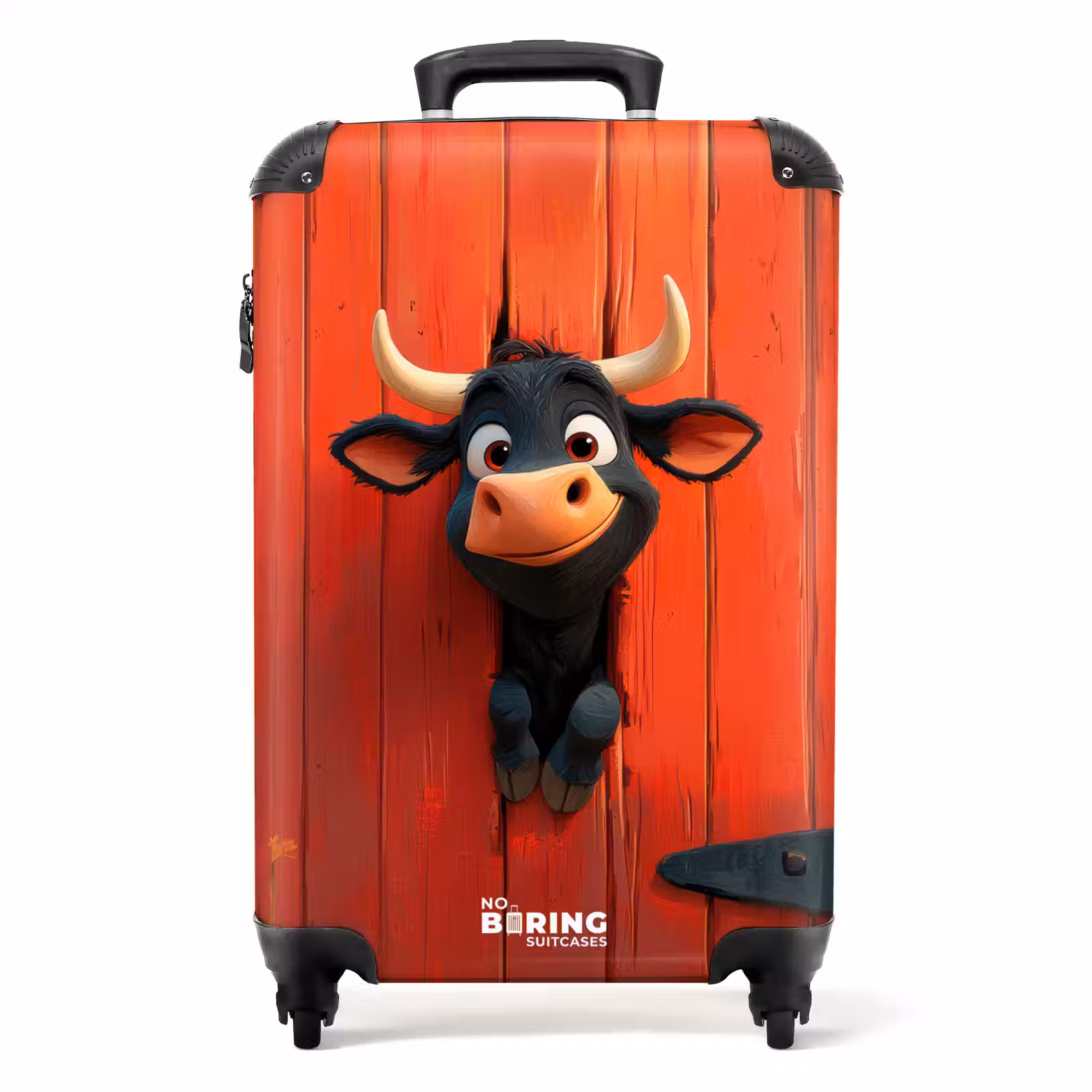 Suitcase - Black bull pokes head through red barn door — 1