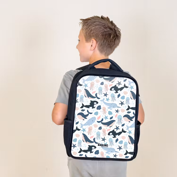 Kids backpack - Black - Ocean animals colorful — 2