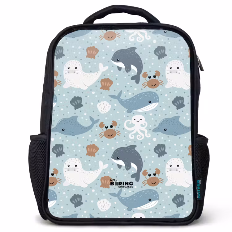 Kids backpack - Black - Sea animals pattern colorful — 1