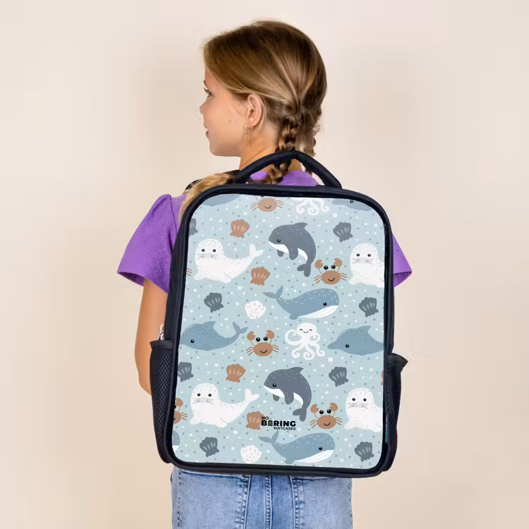 Kids backpack - Black - Sea animals pattern colorful — 4