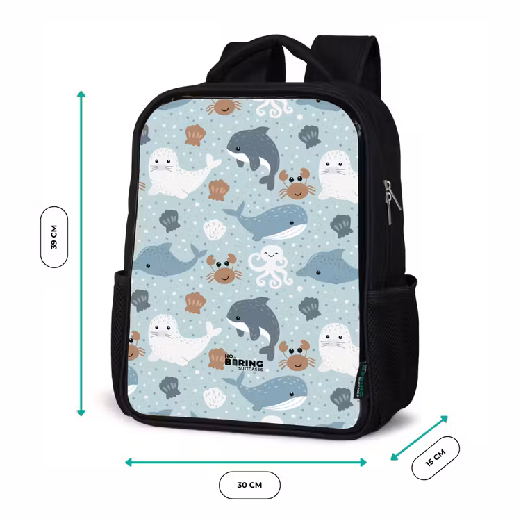 Kids backpack - Black - Sea animals pattern colorful — 7