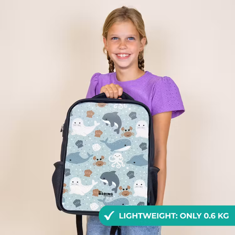 Kids backpack - Black - Sea animals pattern colorful — 8