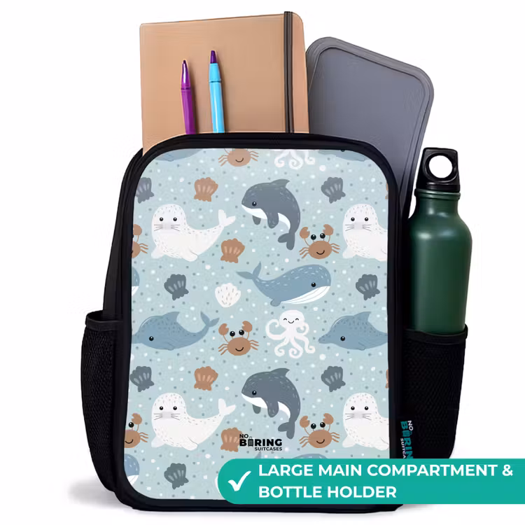 Kids backpack - Black - Sea animals pattern colorful — 9