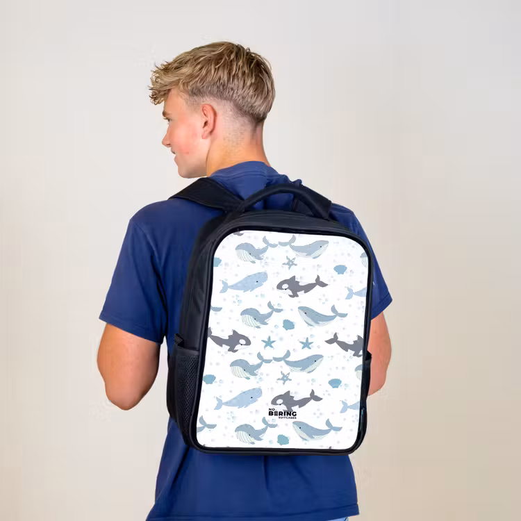 Kids backpack - Black - Whale pattern with shells blue — 5