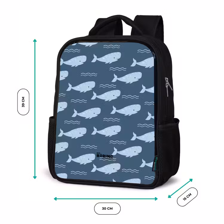 Kids backpack - Black - Whale with waves pattern blue — 7