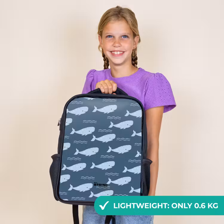 Kids backpack - Black - Whale with waves pattern blue — 8