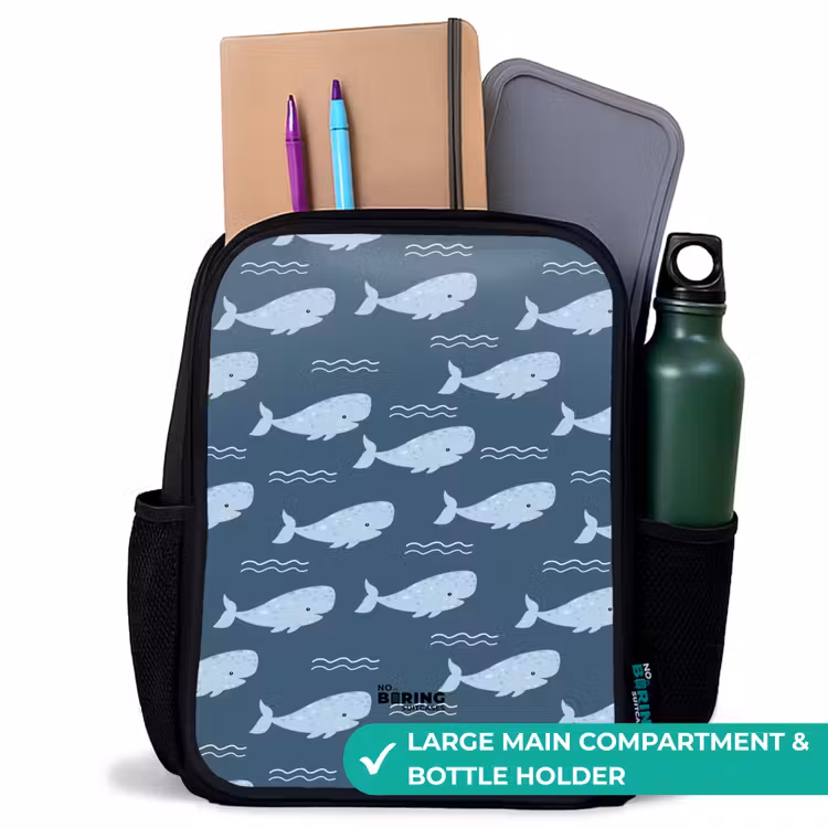 Kids backpack - Black - Whale with waves pattern blue — 9